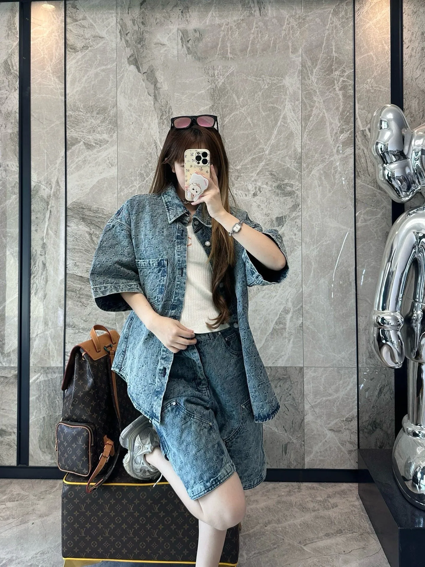 Louis Vuitton/Louis Vuitton 25ss all-over old flower jacquard suit denim short-sleeved shirt